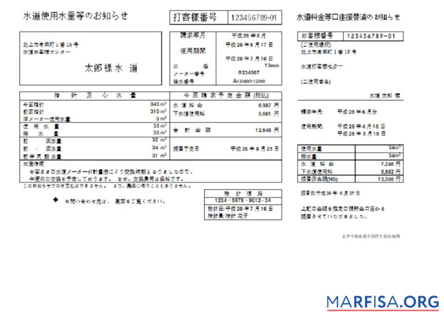 Downloadable Japan Iwate Chubu Waterworks Bureau water utility bill template in Word and PDF format